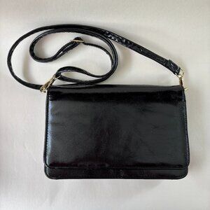 Black Patent Leather Crossbody Wallet Purse